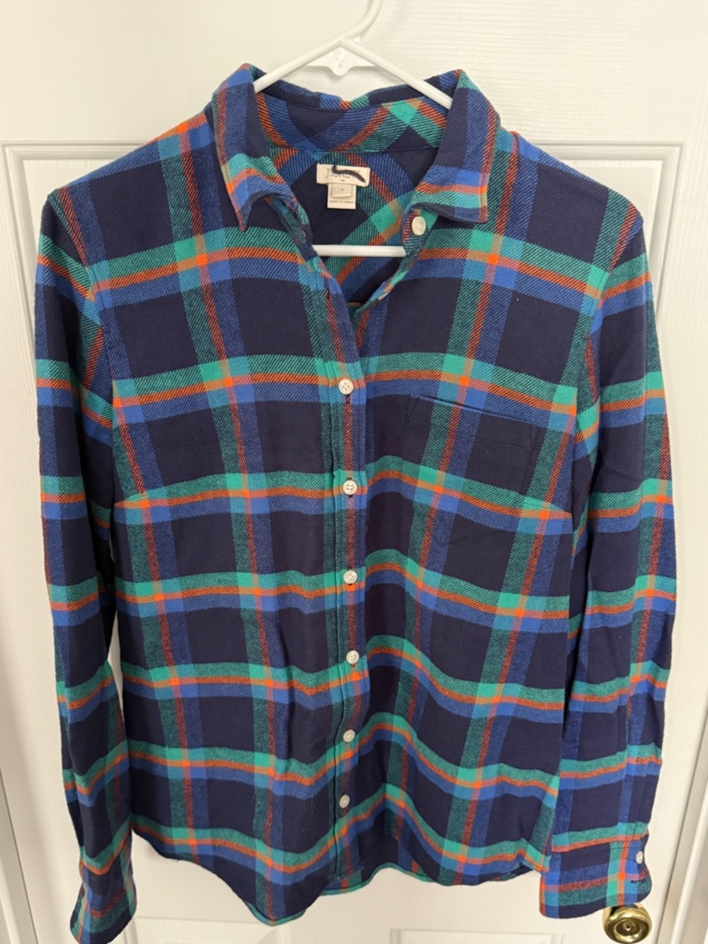 J.Crew Factory Women’s Navy Blue Green Orange Plaid Button-Down Shirt Size S